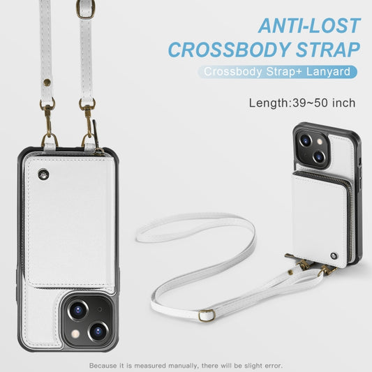 For iPhone 15 JEEHOOD C22 Series Zipper Wallet Leather Phone Case with Dual Lanyard(White) by JEEHOOD