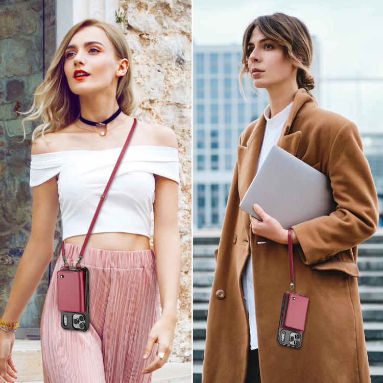 For iPhone 17 Pro Max JEEHOOD C22 Series Zipper Wallet Leather Phone Case with Dual Lanyard(Red) by JEEHOOD