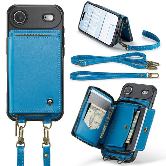 For iPhone Air JEEHOOD C22 Series Zipper Wallet Leather Phone Case with Dual Lanyard(Blue) by JEEHOOD