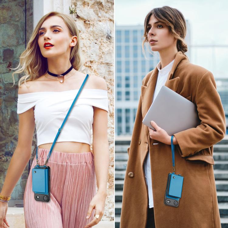 For iPhone Air JEEHOOD C22 Series Zipper Wallet Leather Phone Case with Dual Lanyard(Blue) by JEEHOOD