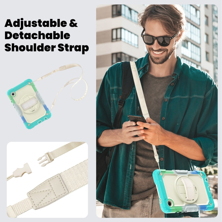 For Samsung Galaxy Tab A9 / Tab A11 Silicone + PC Tablet Case with Shoulder Strap(Camouflage Light Blue) by bashfashion