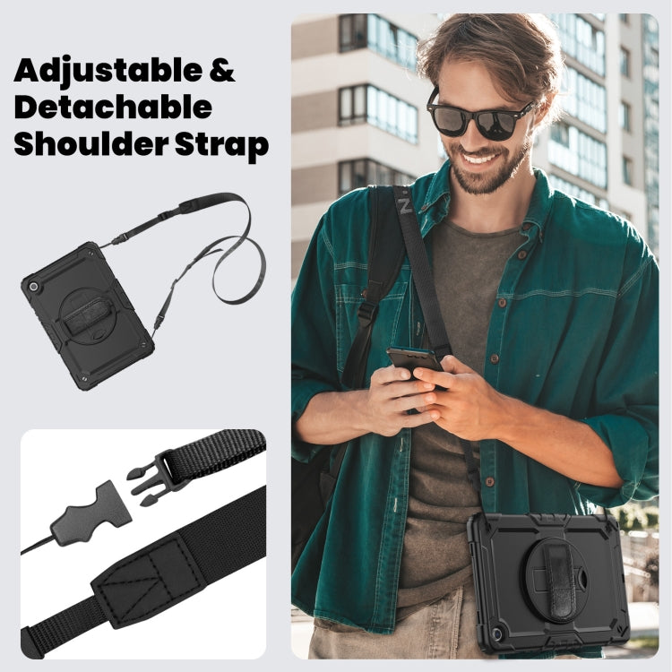 For Samsung Galaxy Tab A9 /Tab A11+ Silicone + PC Tablet Case with Shoulder Strap(Black) by bashfashion