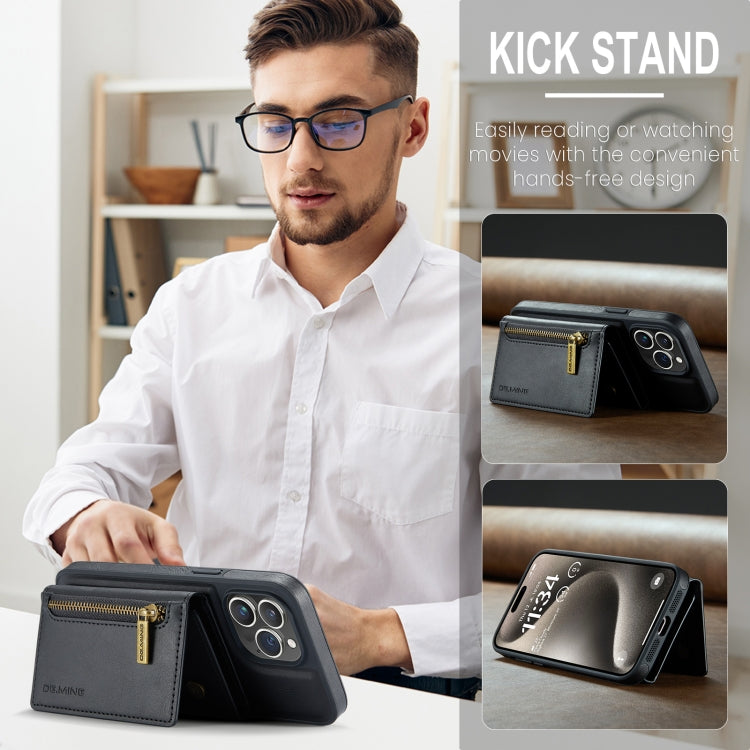 For iPhone 15 Pro Max DG.MING M5 Series Zip RFID Multi Card Detachable Leather Phone Case(Black) by DG.MING