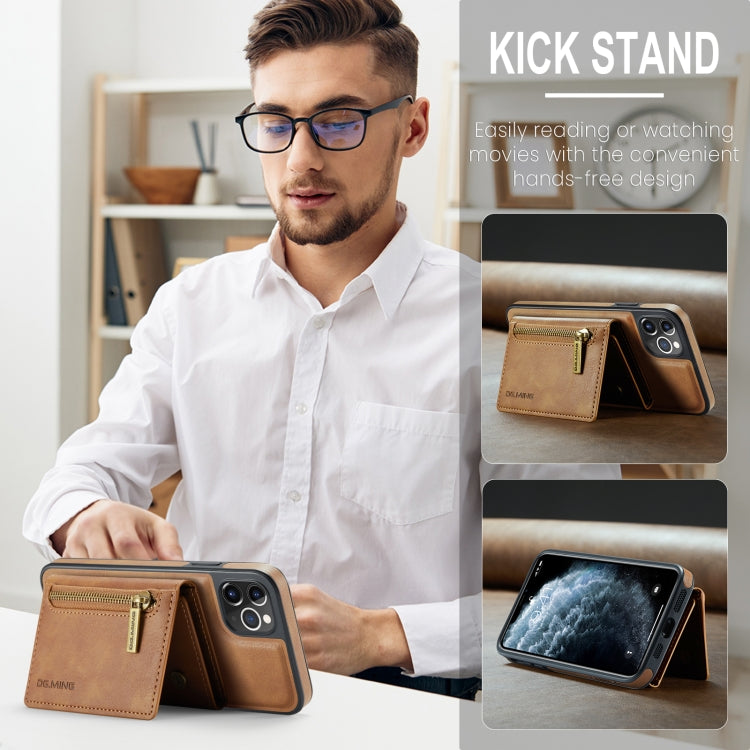 For iPhone 11 Pro Max DG.MING M5 Series Zip RFID Multi Card Detachable Leather Phone Case(Brown) by DG.MING