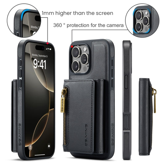 For iPhone 16 Pro DG.MING M5 Series Zip RFID Multi Card Detachable Leather Phone Case(Black) by DG.MING