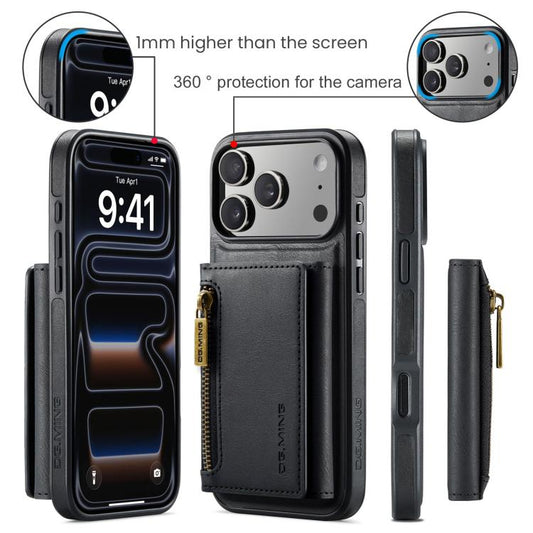 For iPhone 17 Pro Max DG.MING M5 Series Zip RFID Multi Card Detachable Leather Phone Case(Black) by DG.MING
