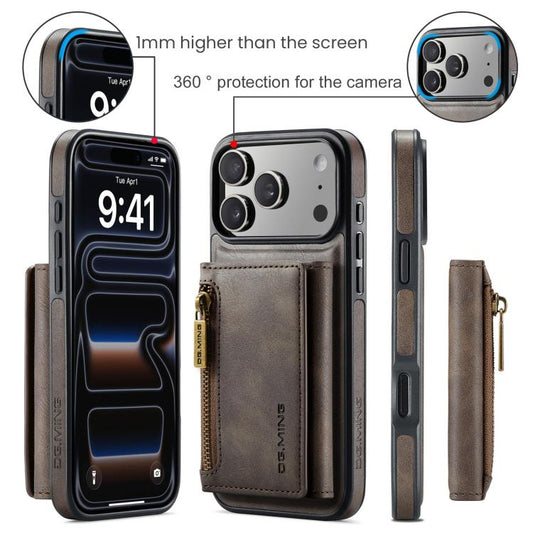 For iPhone 17 Pro DG.MING M5 Series Zip RFID Multi Card Detachable Leather Phone Case(Coffee) by DG.MING