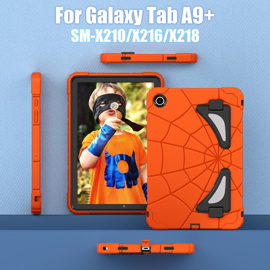 For Samsung Galaxy Tab A11+ / A9+ Spider Silicone Hybrid PC Shockproof Tablet Case(Orange Black) by bashfashion