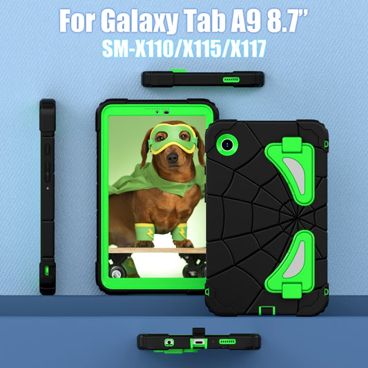 For Samsung Galaxy Tab A9 Spider Silicone Hybrid PC Shockproof Tablet Case(Black Green) by bashfashion