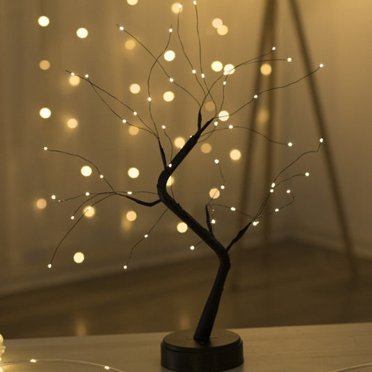 48 LEDs Black Tree Copper Wire Table Lamp Creative Decoration Touch Control Night Light (Warm White Light) by bashfashion