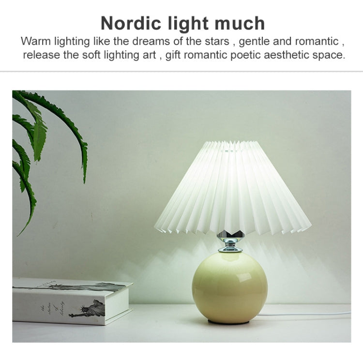 Pleated Lampshade Cozy Bedside Night Light Modern Ceramic Desk Lamp 220V(Off-white Body+White Cover) by bashfashion