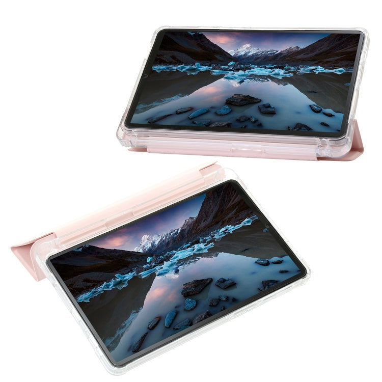 For Samsung Galaxy Tab A11 / A9 3-Fold Clear Acrylic Leather Tablet Case(Pink) by bashfashion