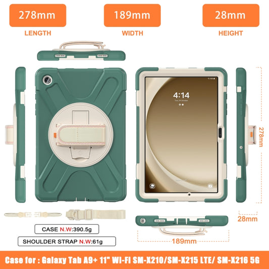 For Samsung Galaxy Tab A9+ / Tab 11+ Rotatable Kickstand Grip Heavy Duty Hard Rugged Tablet Case(Emerald-green) by bashfashion