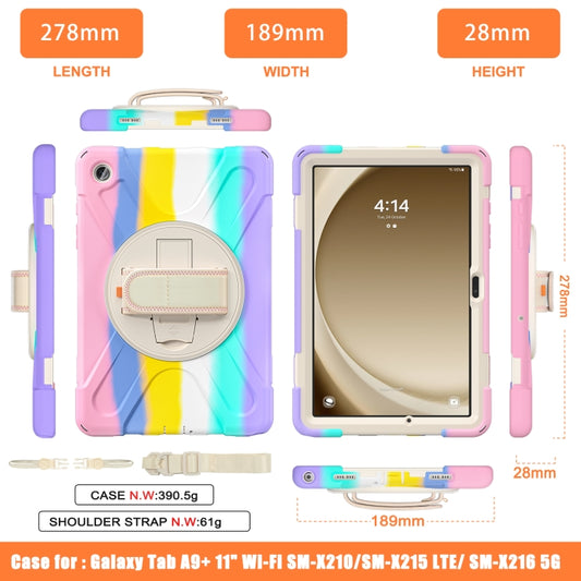 For Samsung Galaxy Tab A9+ / Tab 11+ Rotatable Kickstand Grip Heavy Duty Hard Rugged Tablet Case(Colorful Pink) by bashfashion