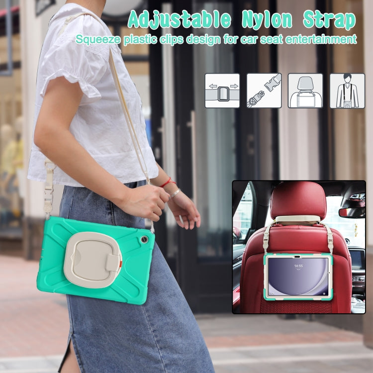 For Samsung Galaxy Tab A9+/Tab A11+ Silicone Hybrid PC Tablet Case with Holder & Shoulder Strap(Mint Green) by bashfashion