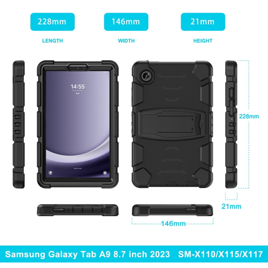 For Samsung Galaxy Tab A9 / Tab A11 3-Layer Protection Screen Frame + PC + Silicone Shockproof Combination Tablet Case with Holder(Black+Black) by bashfashion