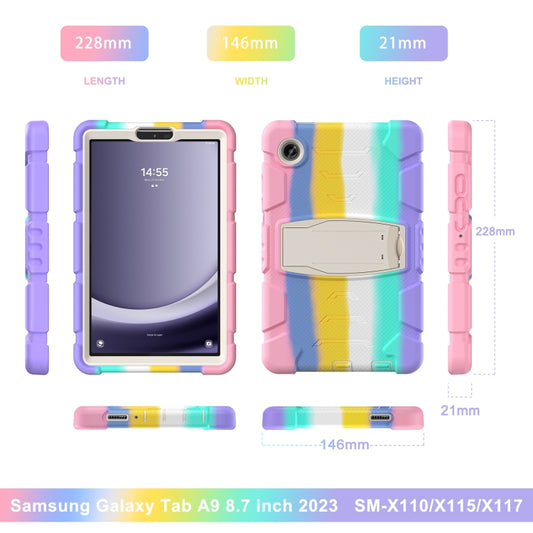 For Samsung Galaxy Tab A9 / Tab A11 3-Layer Protection Screen Frame + PC + Silicone Shockproof Combination Tablet Case with Holder(Colorful Pink) by bashfashion