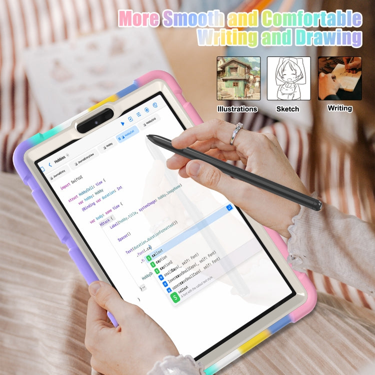 For Samsung Galaxy Tab A9 / Tab A11 3-Layer Protection Screen Frame + PC + Silicone Shockproof Combination Tablet Case with Holder(Colorful Pink) by bashfashion