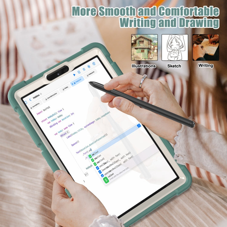 For Samsung Galaxy Tab A9 / Tab A11 3-Layer Protection Screen Frame + PC + Silicone Shockproof Combination Tablet Case with Holder(Emerald Green) by bashfashion