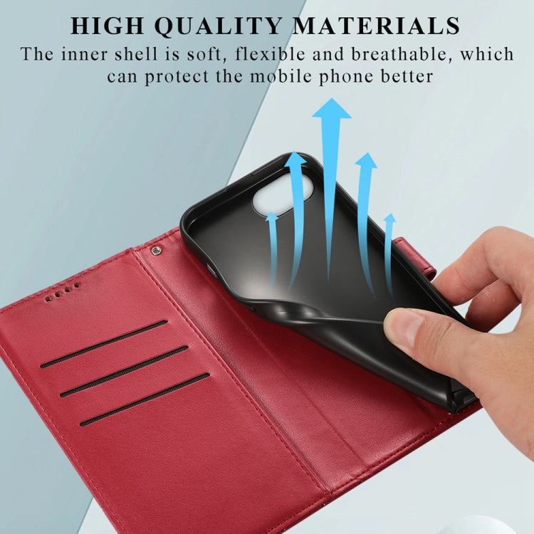 For iPhone 16e PU Genuine Leather Texture Embossed Line Phone Case(Red) by bashfashion
