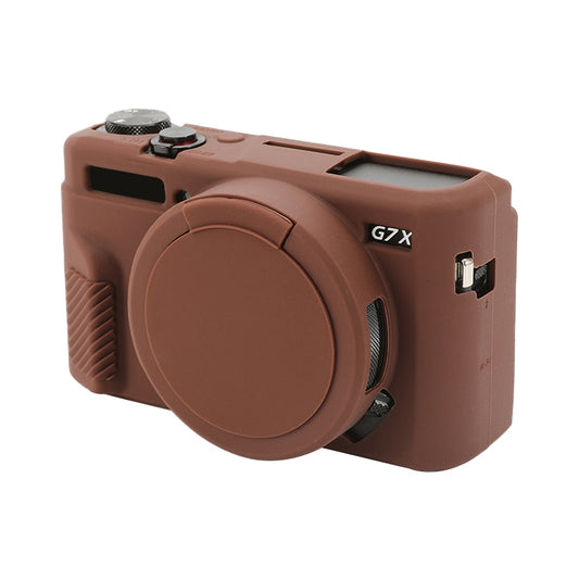 For Canon PowerShot G7 X Mark II / G7X2 Soft Silicone Protective Case with Lens Cover(Coffee) by bashfashion