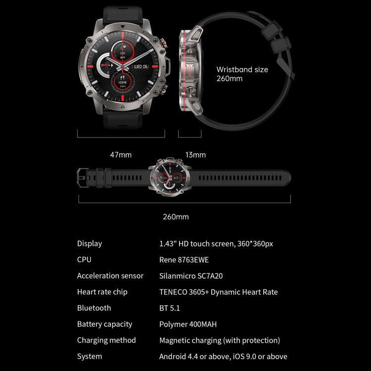 AK56 IP67 BT5.1 1.43inch Smart Watch Support Voice Call / Health Monitoring, Style:Pearl Steel Strap(Silver) by bashfashion