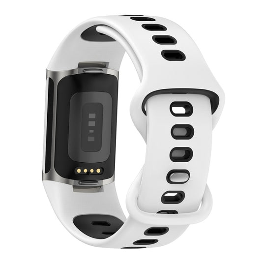 For Fitbit Charge 6 Two Color Silicone Watch Band(White Black) by bashfashion