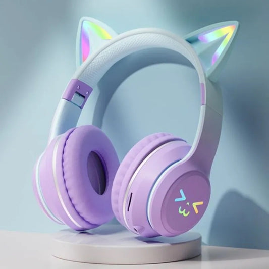 BT612 LED Cat Ear Single Sound Folding Bluetooth Earphone with Microphone(Purple) by bashfashion