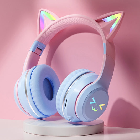 BT612 LED Cat Ear Single Sound Folding Bluetooth Earphone with Microphone(Blue) by bashfashion