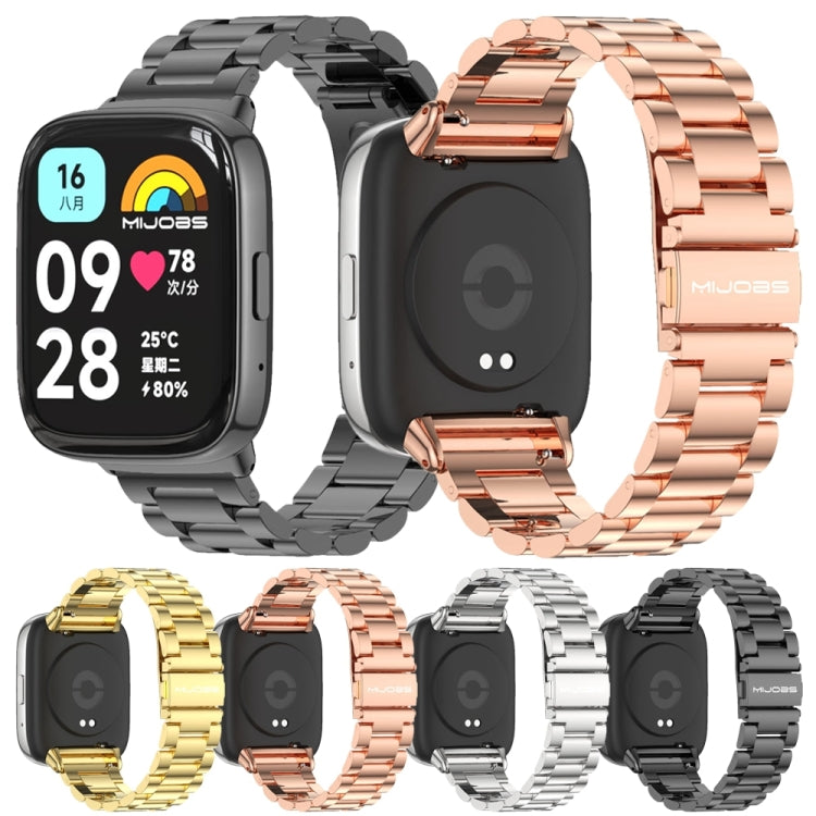 For Redmi Watch 3 Lite / Watch 3 Active Mijobs Three-Bead Metal Stainless Steel Watch Band(Rose Gold) by MIJOBS