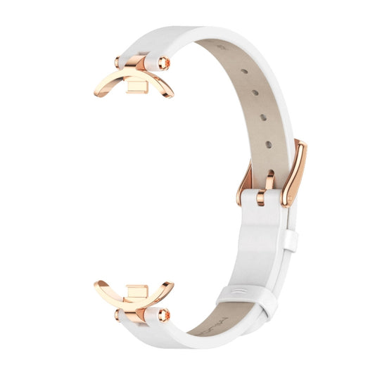 For Xiaomi Smart Band 10 / 9 / 8 Mijobs First Layer Cowhide Watch Band(White Rose Gold) by MIJOBS