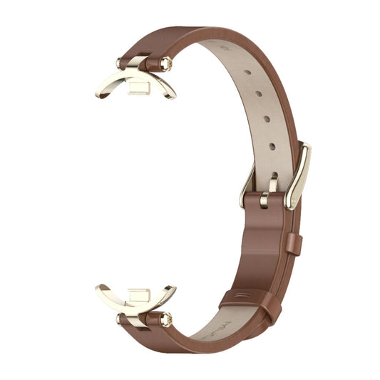 For Xiaomi Smart Band 10 / 9 / 8 Mijobs First Layer Cowhide Watch Band(Brown Light Gold) by MIJOBS