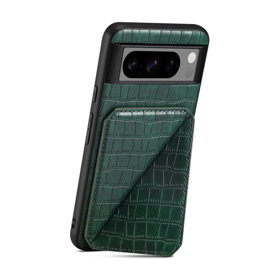 For Google Pixel 7 Pro Denior Crocodile Texture Holder Electroplating Phone Case(Green) by Denior