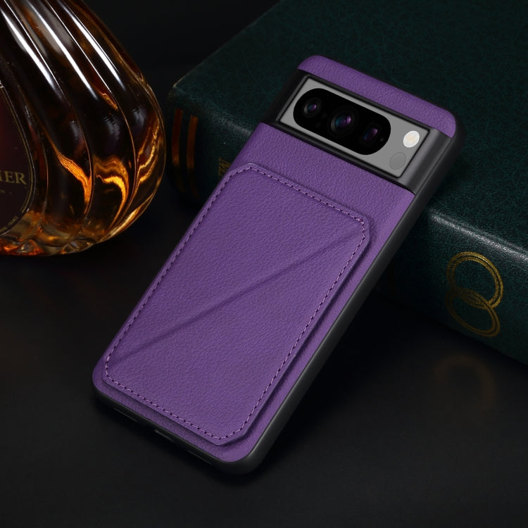 For Google Pixel 6 Denior Calf Texture Holder Electroplating Phone Case(Purple) by Denior