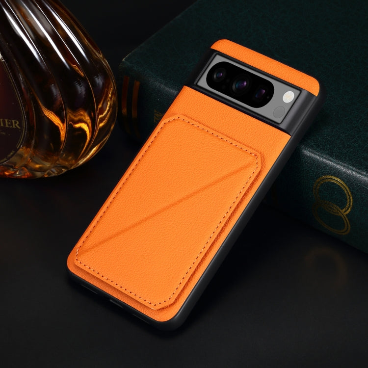 For Google Pixel 7 Denior Calf Texture Holder Electroplating Phone Case(Orange) by Denior