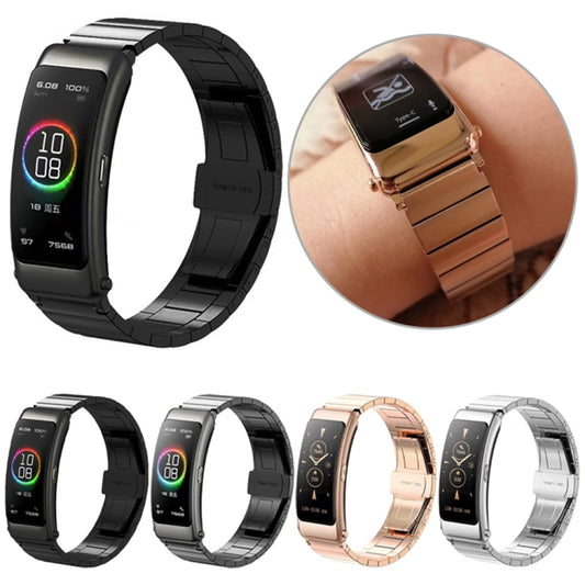 For Huawei Band 7 / B3 / Watch Fit Mini One Bead Butterfly Buckle Stainless Steel Watch Band(Silver) by bashfashion