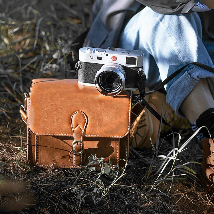 Cwatcun D80 Retro Leather Camera Shoulder Bag, Size:25.5 x 18.5 x 12.5cm Cow Leather Medium(Brown) by Cwatcun