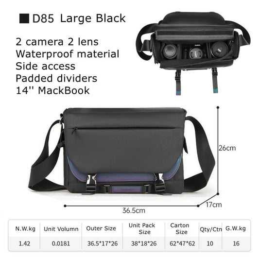 Cwatcun D85 Camera Bag Side Quick Access Camera Messenger Case Waterproof Bag, Size:36.5 x 17 x 26cm Large(Black) by Cwatcun