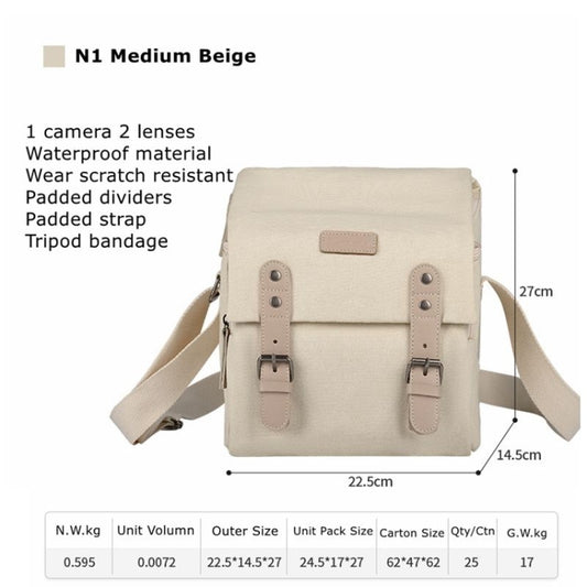 Cwatcun N1 Retro Multifunctional Canvas Waterproof Digital Camera Photography Bag, Size:22.5 x 14.5 x 27cm Beige by Cwatcun
