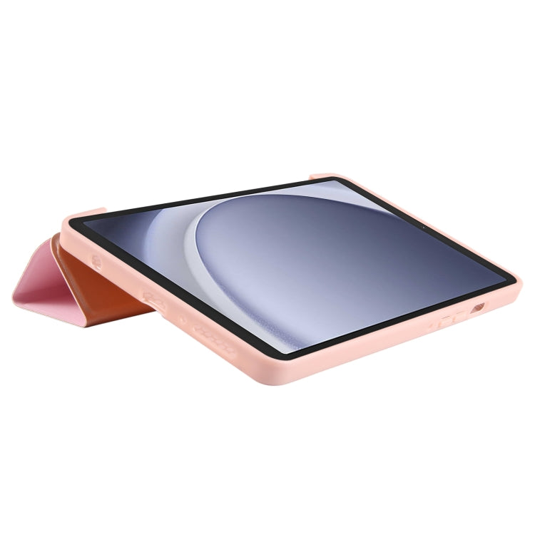 For Samsung Galaxy Tab A11 / A9 Tri-fold Holder Horizontal Flip TPU Leather Tablet Case(Rose Gold) by bashfashion