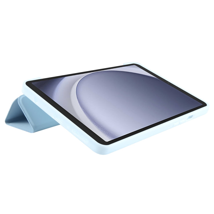 For Samsung Galaxy Tab A11 / A9 Tri-fold Holder Horizontal Flip TPU Leather Tablet Case(Sky Blue) by bashfashion