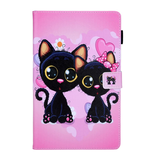 For Samsung Galaxy Tab A11+ / A9+ Colored Drawing Leather Tablet Case(Two Black Cats) by bashfashion