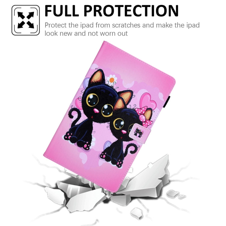 For Samsung Galaxy Tab A11 / A9 Colored Drawing Leather Tablet Case(Two Black Cats) by bashfashion