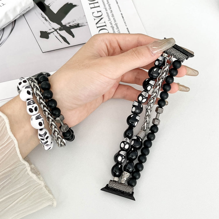 For Apple Watch SE 2023 44mm Skull Beaded Watch Band(White) by bashfashion