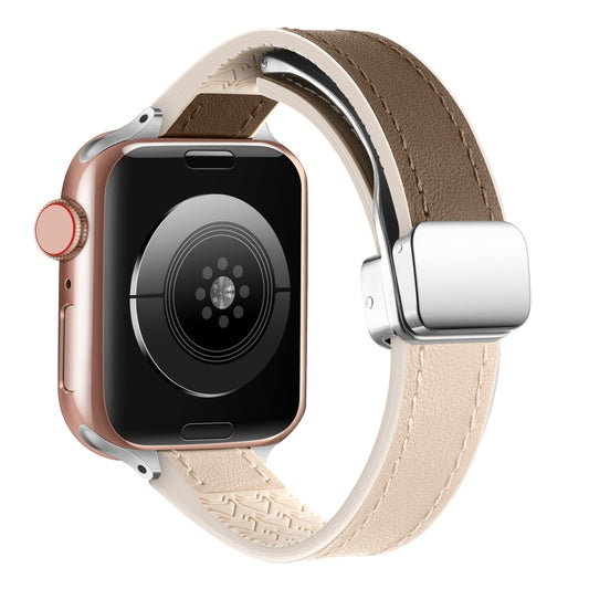 For Apple Watch Series 8 45mm Magnetic Folding Leather Silicone Watch Band(Apricot Brown) by bashfashion