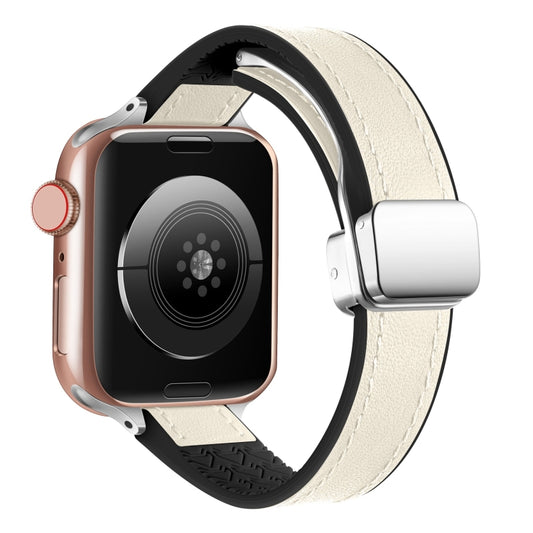 For Apple Watch Series 7 45mm Magnetic Folding Leather Silicone Watch Band(Starlight White) by bashfashion