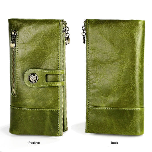3513 Antimagnetic RFID Multi-function Retro Leather Lady Wallet Large-capacity Purse with Card Holder(Green) by bashfashion