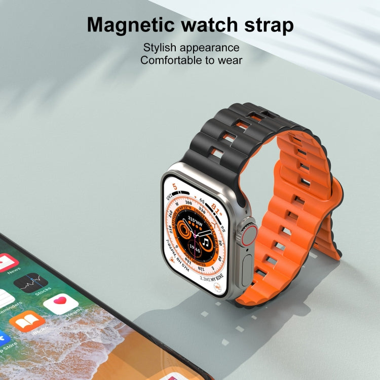 For Apple Watch SE 2023 44mm Reverse Buckle Two Color Magnetic Silicone Watch Band(Grey+Orange) by bashfashion