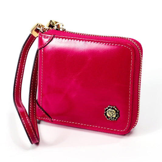 8251 Antimagnetic RFID Multi-function Oil Wax Leather Lady Zipper Wallet Purse with Lanyard(Rose Red) by bashfashion