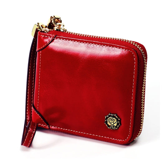 8251 Antimagnetic RFID Multi-function Oil Wax Leather Lady Zipper Wallet Purse with Lanyard(Wine Red) by bashfashion